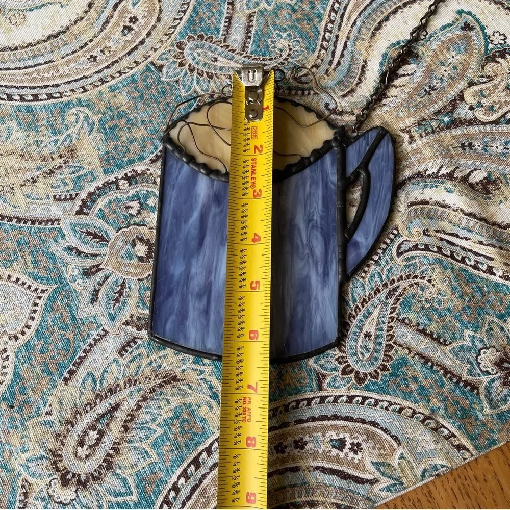 Stained Glass Coffee Cup Suncatcher Blue Mug Window Hanging Kitchen Decor